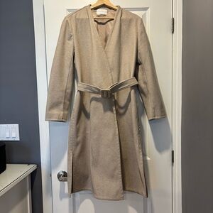 OAK + FORT Women’s Double Faced Belted Coat, Khaki, Size Medium